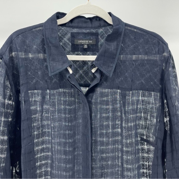 Lafayette 148 100% Linen Semisheer Navy Blue Button-Down Blouse, Women's 2X - Picture 2 of 6